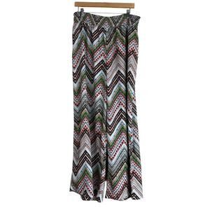 Cato Wide Leg Pants Womens XL White Multicolor Chevron Smocked Boho Hippie 70s